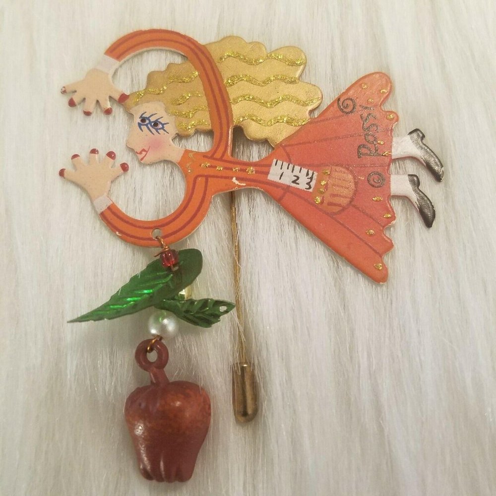 Vintage Karen Rossi Silvestri Fanciful Flights Stick Pin Teacher Apple 1611